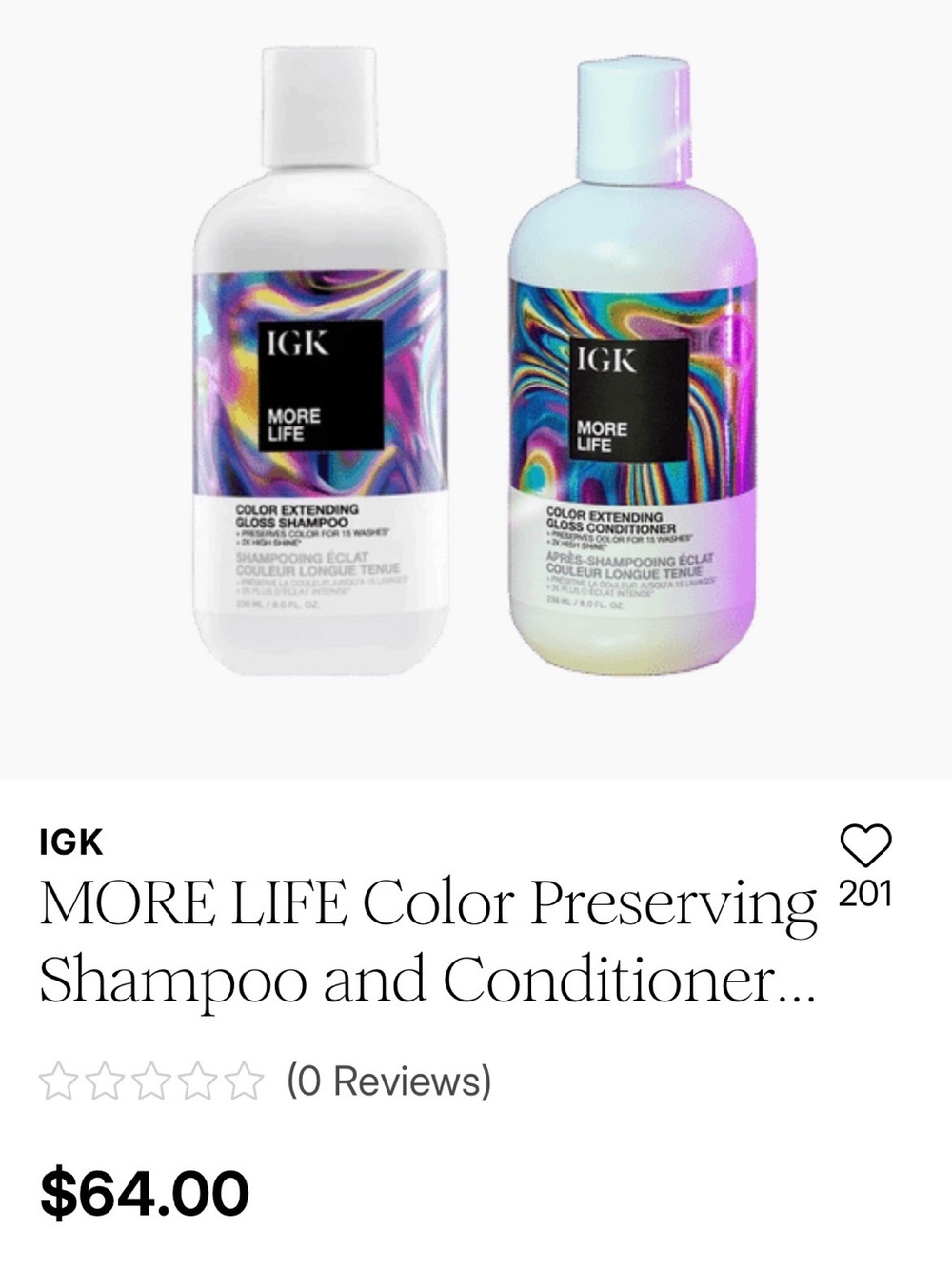 IGK More Life Color Preserving Shampoo & Conditioner Set - Iridescent